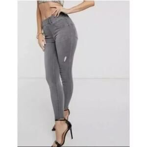 SPANX Women's DISTRESSED ANKLE SKINNY Size L Black Wash Shaping Raw Hem Jeans